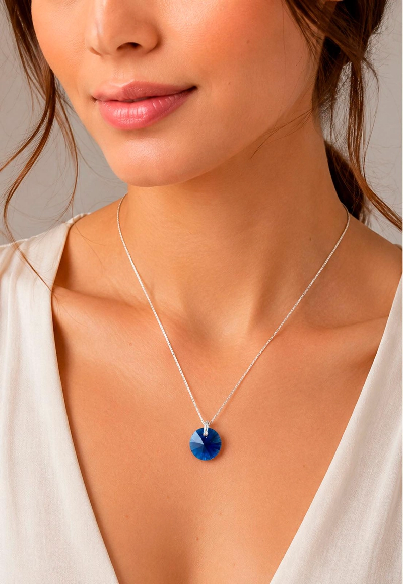COLLAR PUNTO DE LUZ PLATA 925 CRISTAL SWAROVSKI® DARK BLUE - 5
