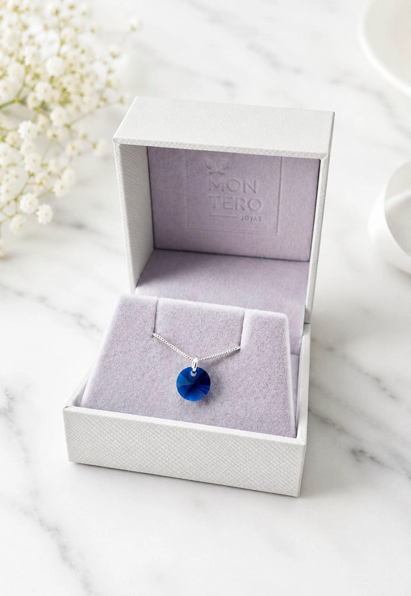 COLLAR PUNTO DE LUZ PLATA 925 CRISTAL SWAROVSKI® DARK BLUE - 6