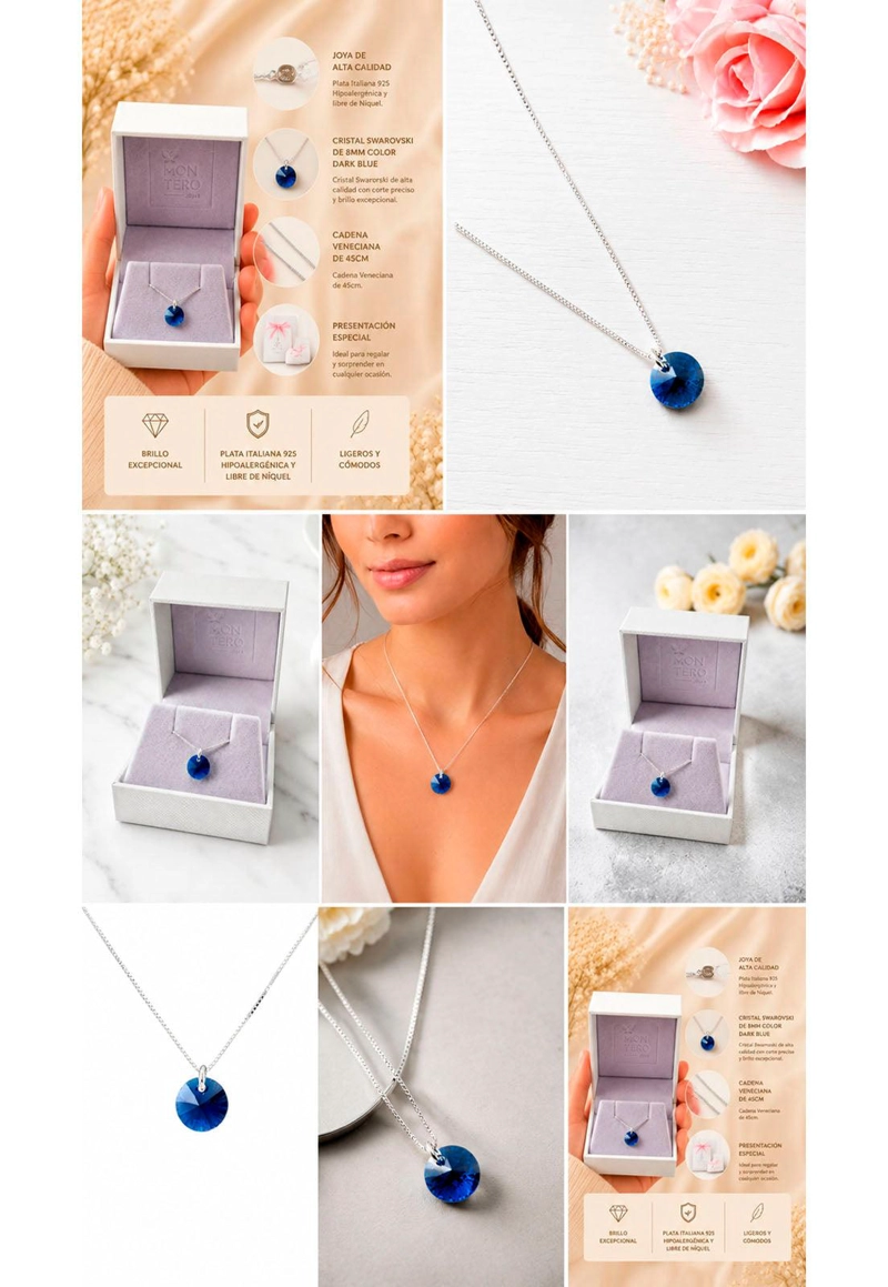 COLLAR PUNTO DE LUZ PLATA 925 CRISTAL SWAROVSKI® DARK BLUE - 8