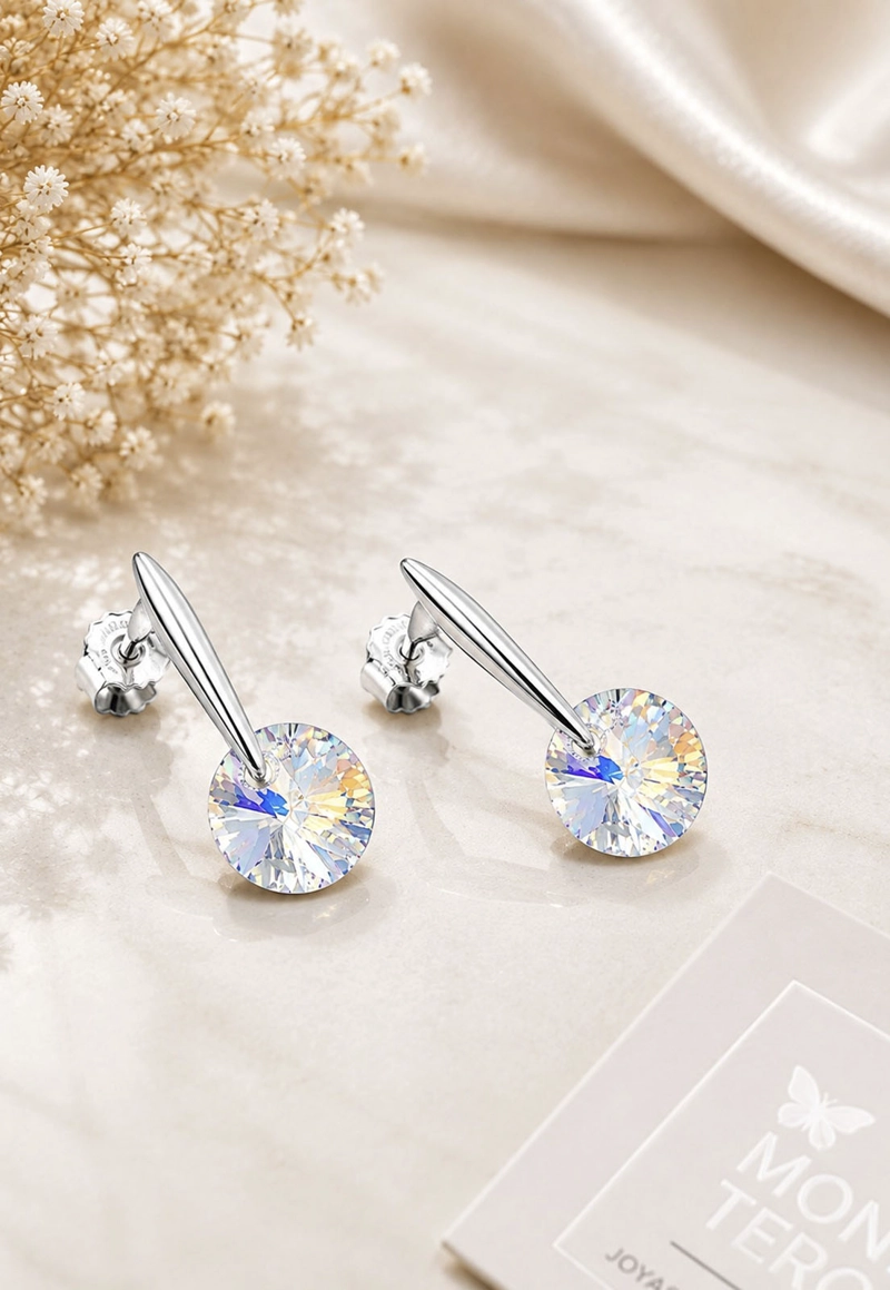 AROS JOYAS MONTERO PLATA ITALIANA 925 PUNTO DE LUZ Y CRISTAL GENUINO AURORA BOREAL - 7