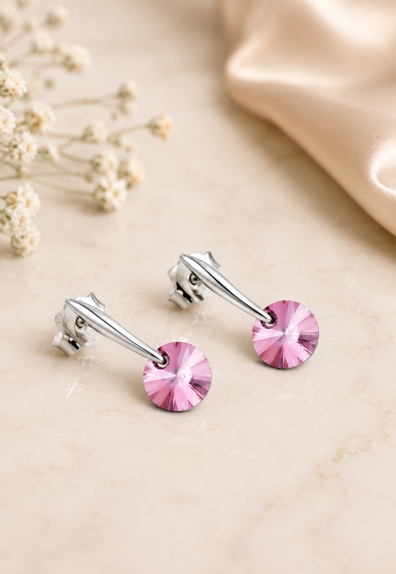AROS JOYAS MONTERO PLATA ITALIANA 925 PUNTO DE LUZ Y CRISTALES GENUINOS ANTIQUE PINK - 6