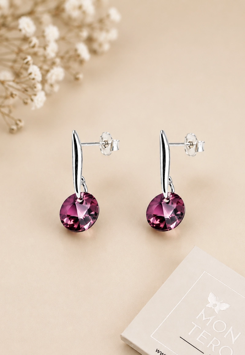 AROS JOYAS MONTERO PLATA ITALIANA 925 PUNTO DE LUZ Y CRISTALES GENUINOS ANTIQUE PINK - 7