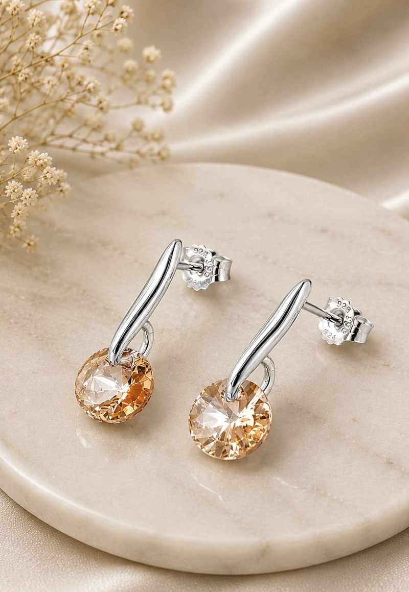 AROS JOYAS MONTERO PLATA ITALIANA 925 PUNTO DE LUZ Y CRISTALES GENUINOS GOLDEN SHADOW - 2