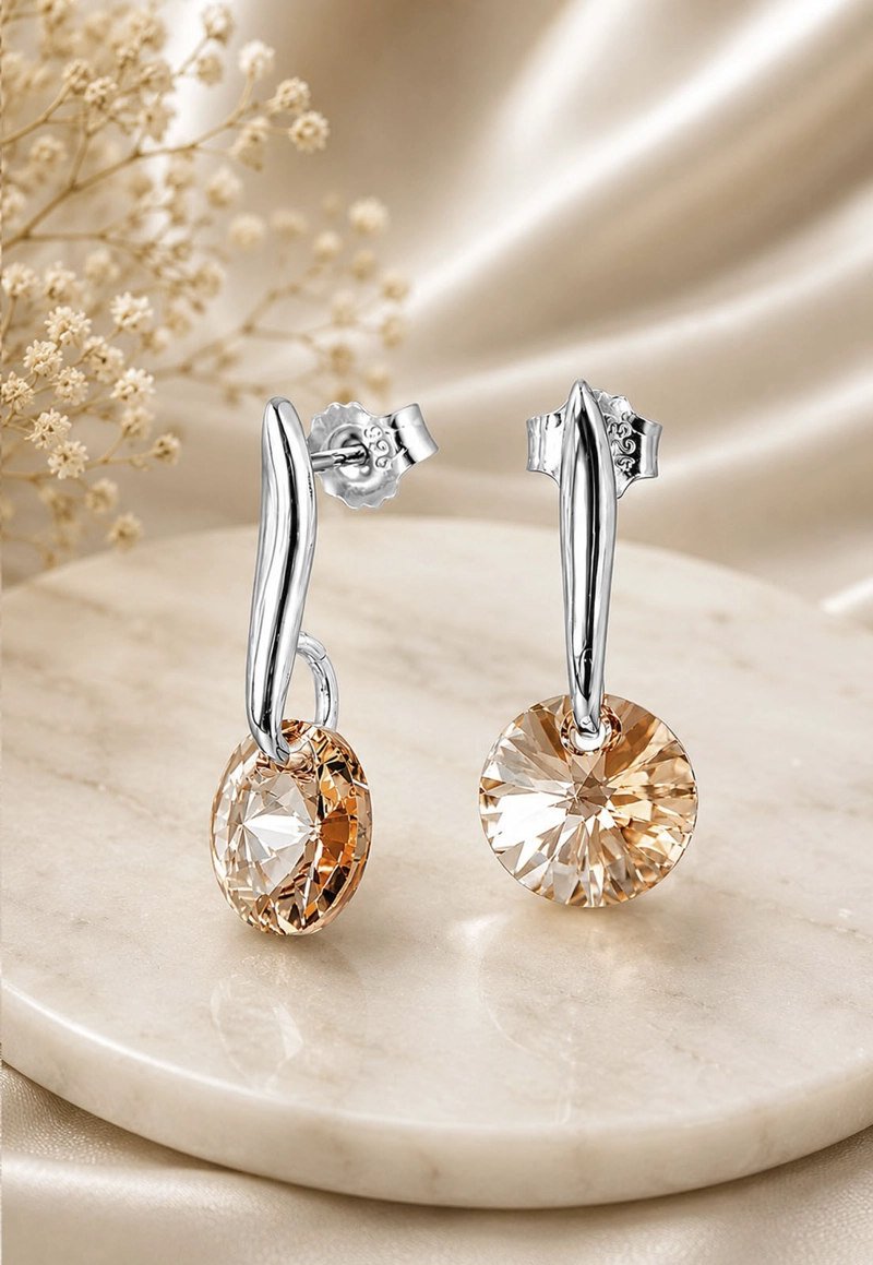 AROS JOYAS MONTERO PLATA ITALIANA 925 PUNTO DE LUZ Y CRISTALES GENUINOS GOLDEN SHADOW - 5