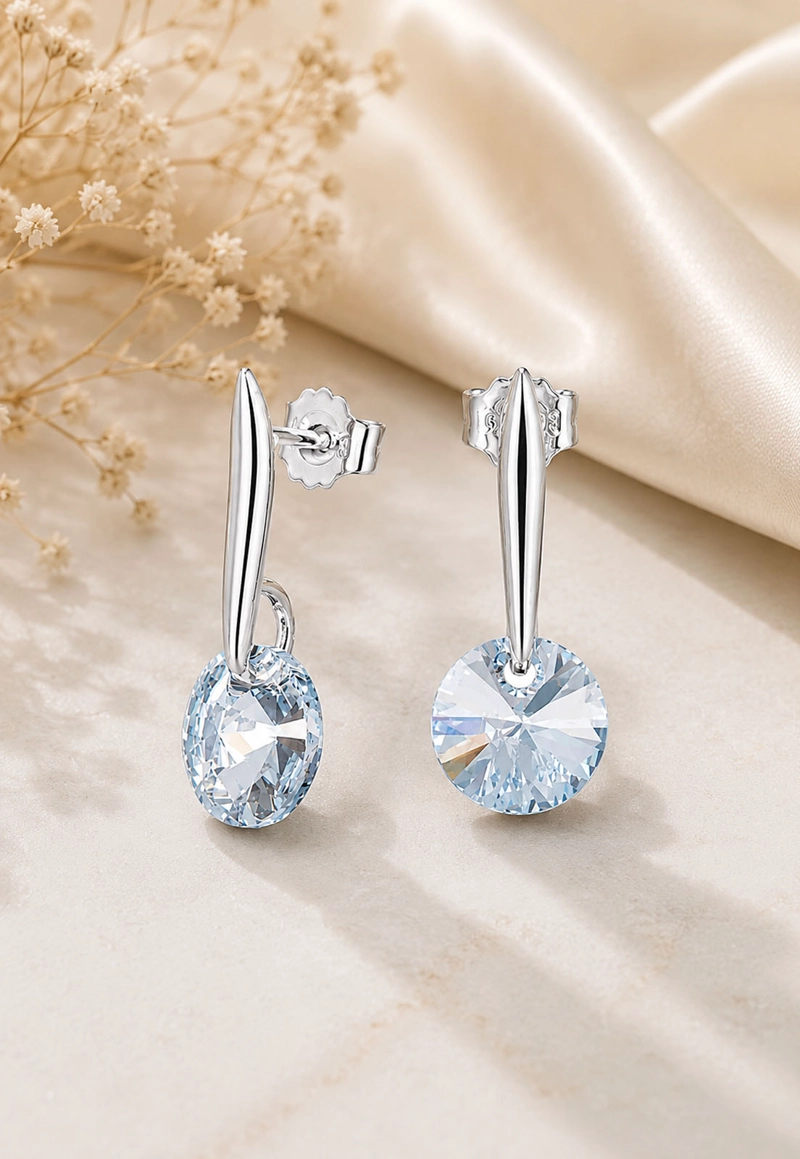 AROS JOYAS MONTERO PLATA ITALIANA 925 PUNTO DE LUZ Y CRISTALES GENUINOS BLUE SHADE - 2