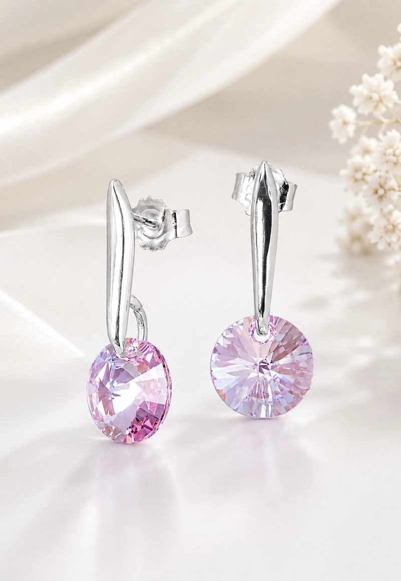 AROS JOYAS MONTERO PLATA ITALIANA 925 PUNTO DE LUZ Y CRISTALES GENUINOS LIGHT ROSE - 2