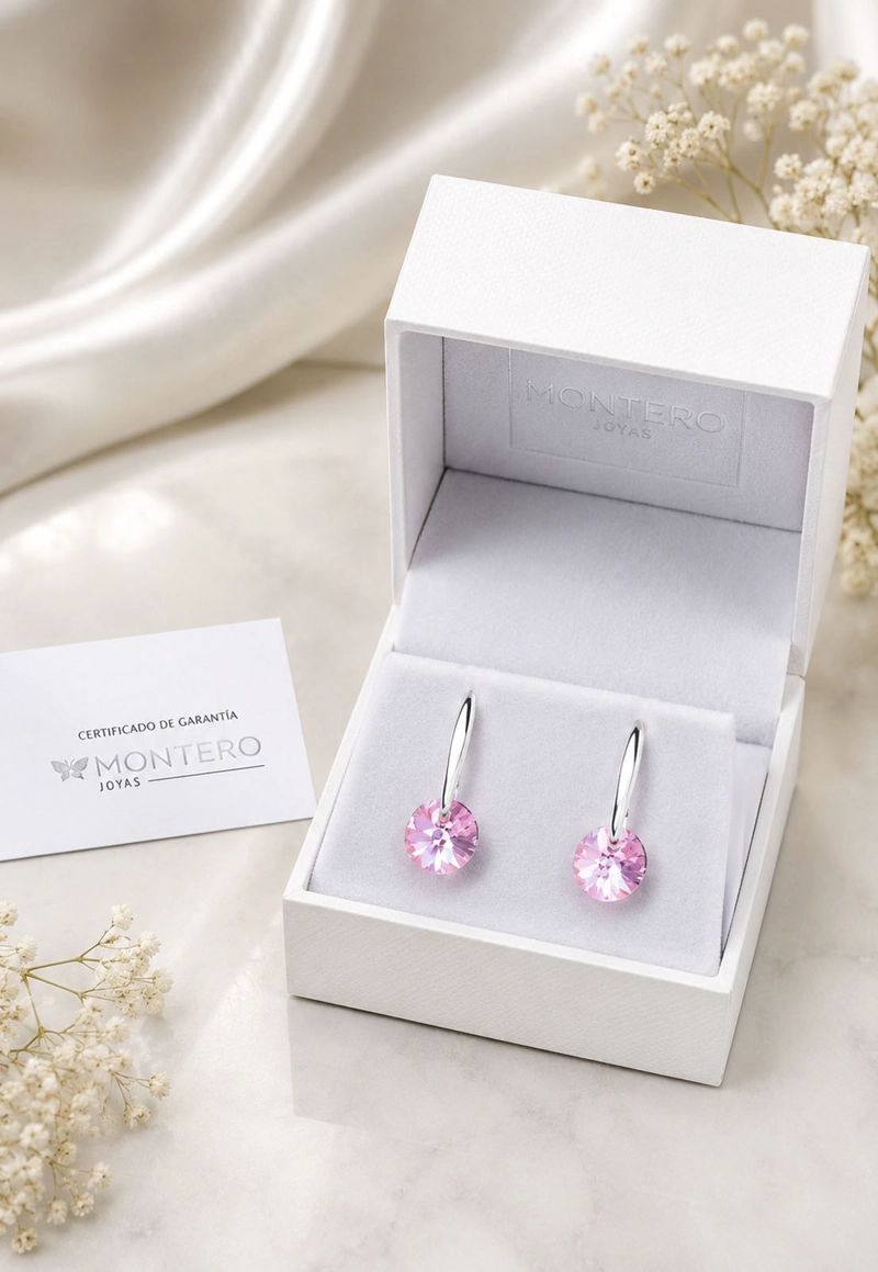 AROS JOYAS MONTERO PLATA ITALIANA 925 PUNTO DE LUZ Y CRISTALES GENUINOS LIGHT ROSE - 3
