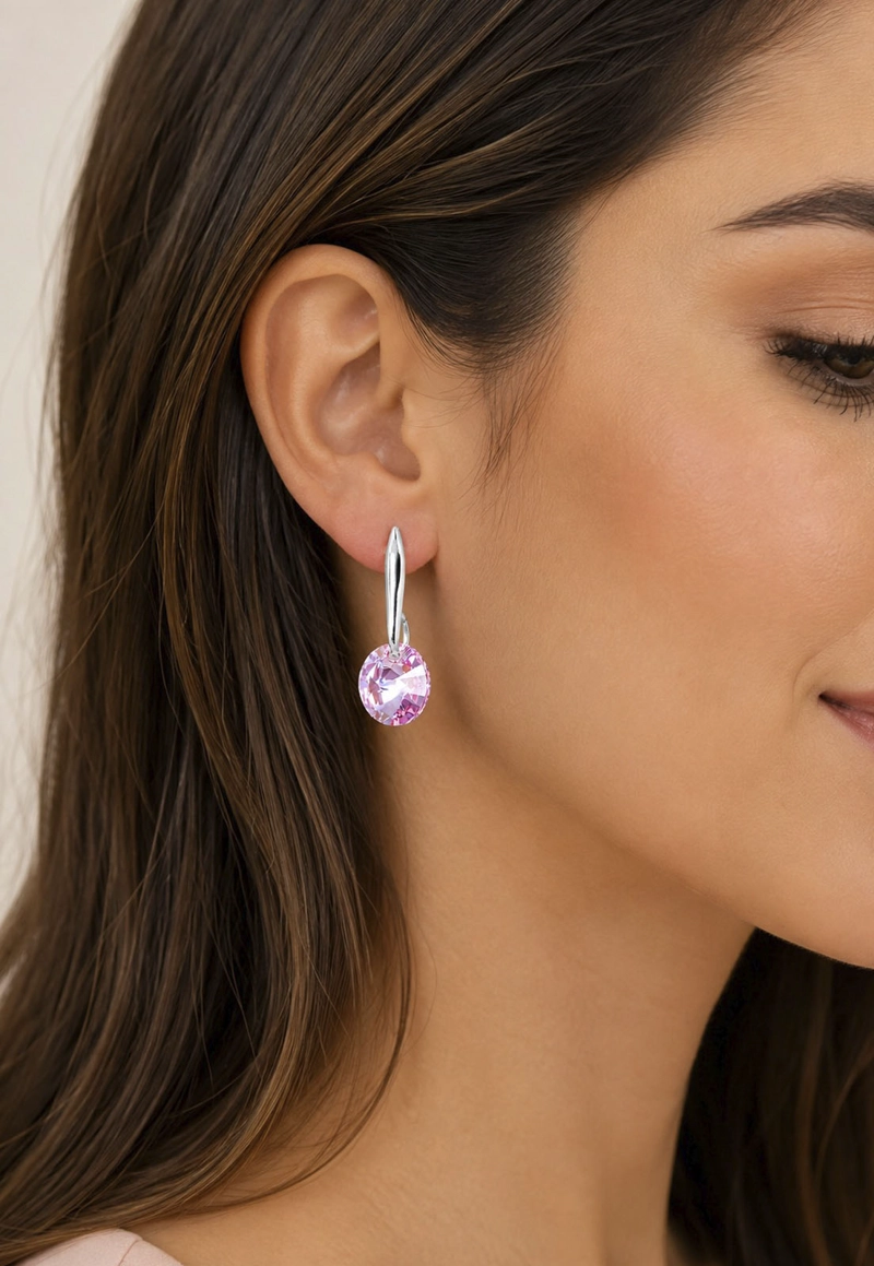 AROS JOYAS MONTERO PLATA ITALIANA 925 PUNTO DE LUZ Y CRISTALES GENUINOS LIGHT ROSE - 5
