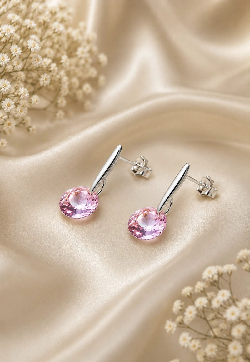 AROS JOYAS MONTERO PLATA ITALIANA 925 PUNTO DE LUZ Y CRISTALES GENUINOS LIGHT ROSE - 7