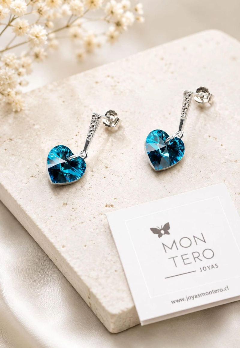 AROS JOYAS MONTERO ROMANCE PLATA 925 CRISTALES GENUINOS BERMUDA BLUE - 2