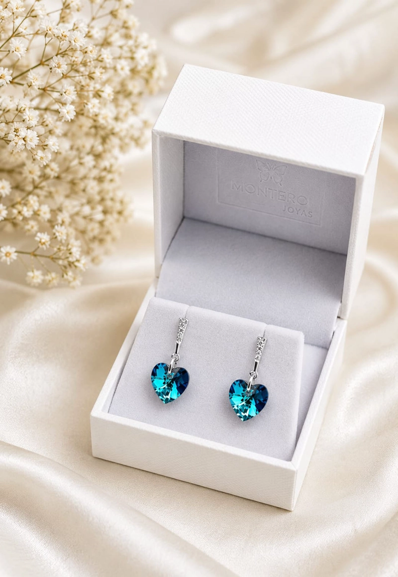 AROS JOYAS MONTERO ROMANCE PLATA 925 CRISTALES GENUINOS BERMUDA BLUE - 3