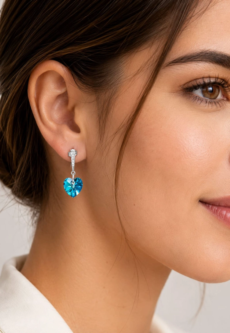 AROS JOYAS MONTERO ROMANCE PLATA 925 CRISTALES GENUINOS BERMUDA BLUE - 4