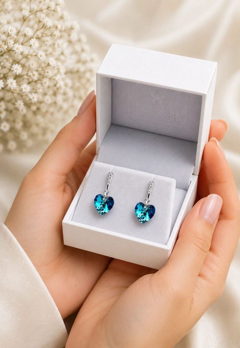 AROS JOYAS MONTERO ROMANCE PLATA 925 CRISTALES GENUINOS BERMUDA BLUE - 5