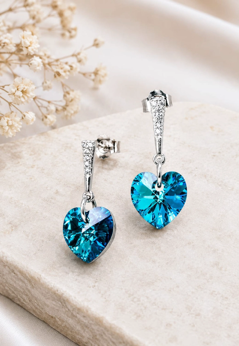 AROS JOYAS MONTERO ROMANCE PLATA 925 CRISTALES GENUINOS BERMUDA BLUE - 6