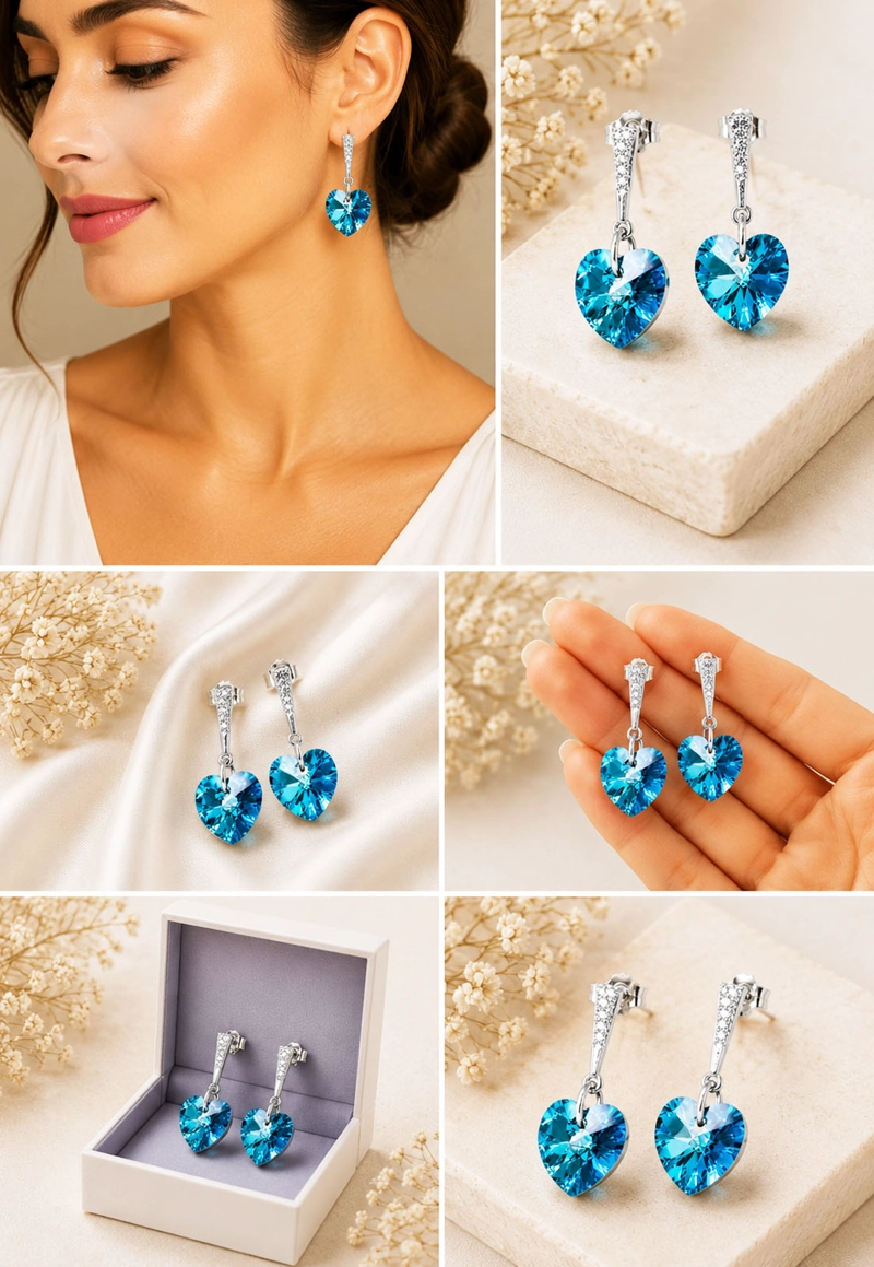 AROS JOYAS MONTERO ROMANCE PLATA 925 CRISTALES GENUINOS BERMUDA BLUE - 7