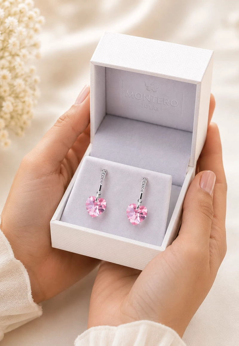 AROS JOYAS MONTERO ROMANCE PLATA 925 CRISTALES GENUINOS ROSE SHIMMER - 6