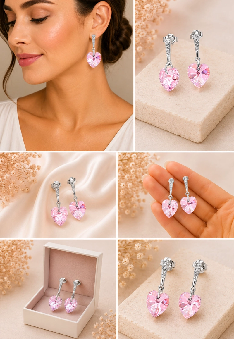 AROS JOYAS MONTERO ROMANCE PLATA 925 CRISTALES GENUINOS ROSE SHIMMER - 7