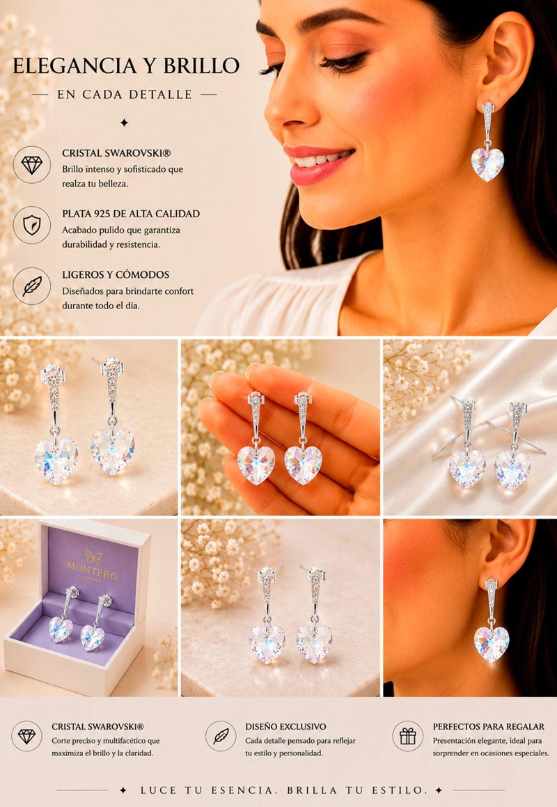 AROS JOYAS MONTERO ROMANCE PLATA 925 CRISTALES GENUINOS AURORA BOREAL - 7