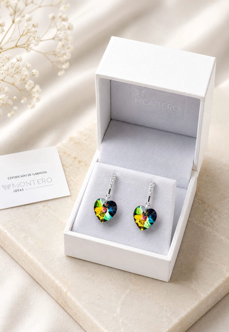 AROS MONTERO ROMANCE PLATA 925 CRISTALES GENUINOS VITRAL MEDIUM JOYAS - 4