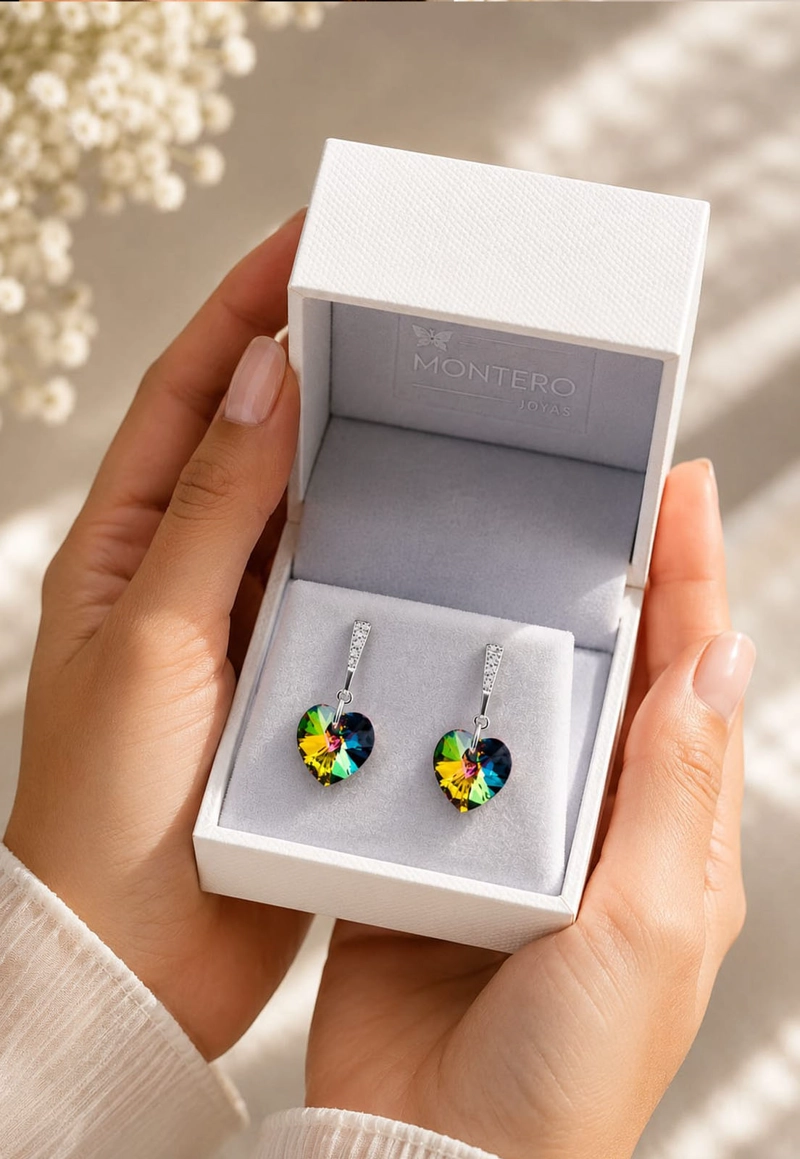 AROS MONTERO ROMANCE PLATA 925 CRISTALES GENUINOS VITRAL MEDIUM JOYAS - 5