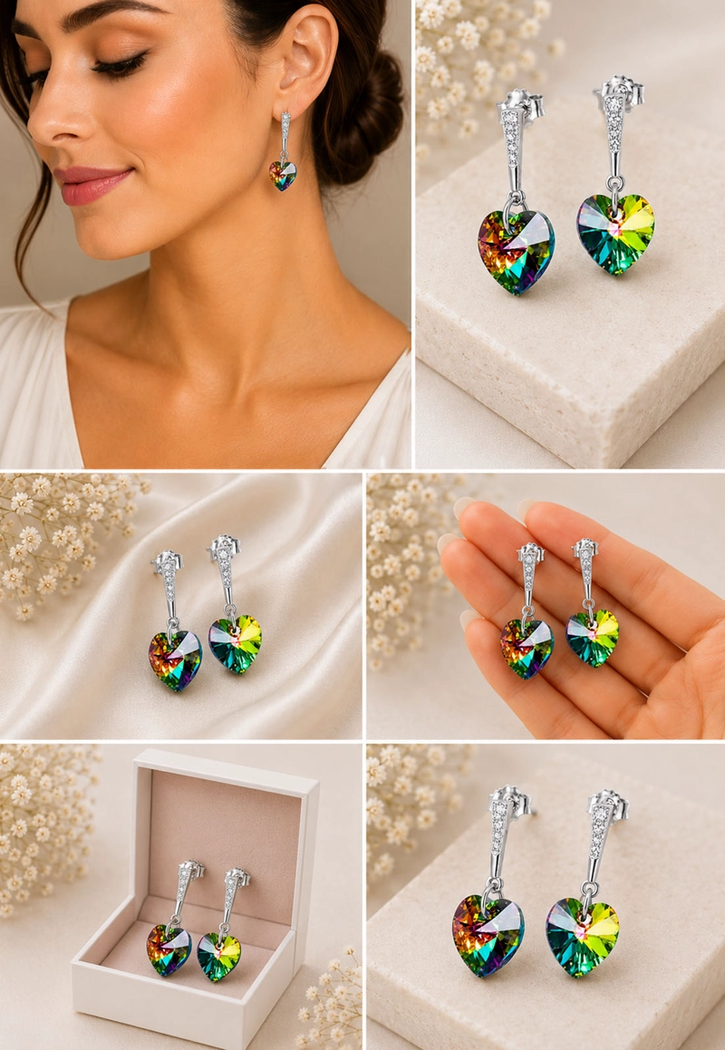 AROS MONTERO ROMANCE PLATA 925 CRISTALES GENUINOS VITRAL MEDIUM JOYAS - 6