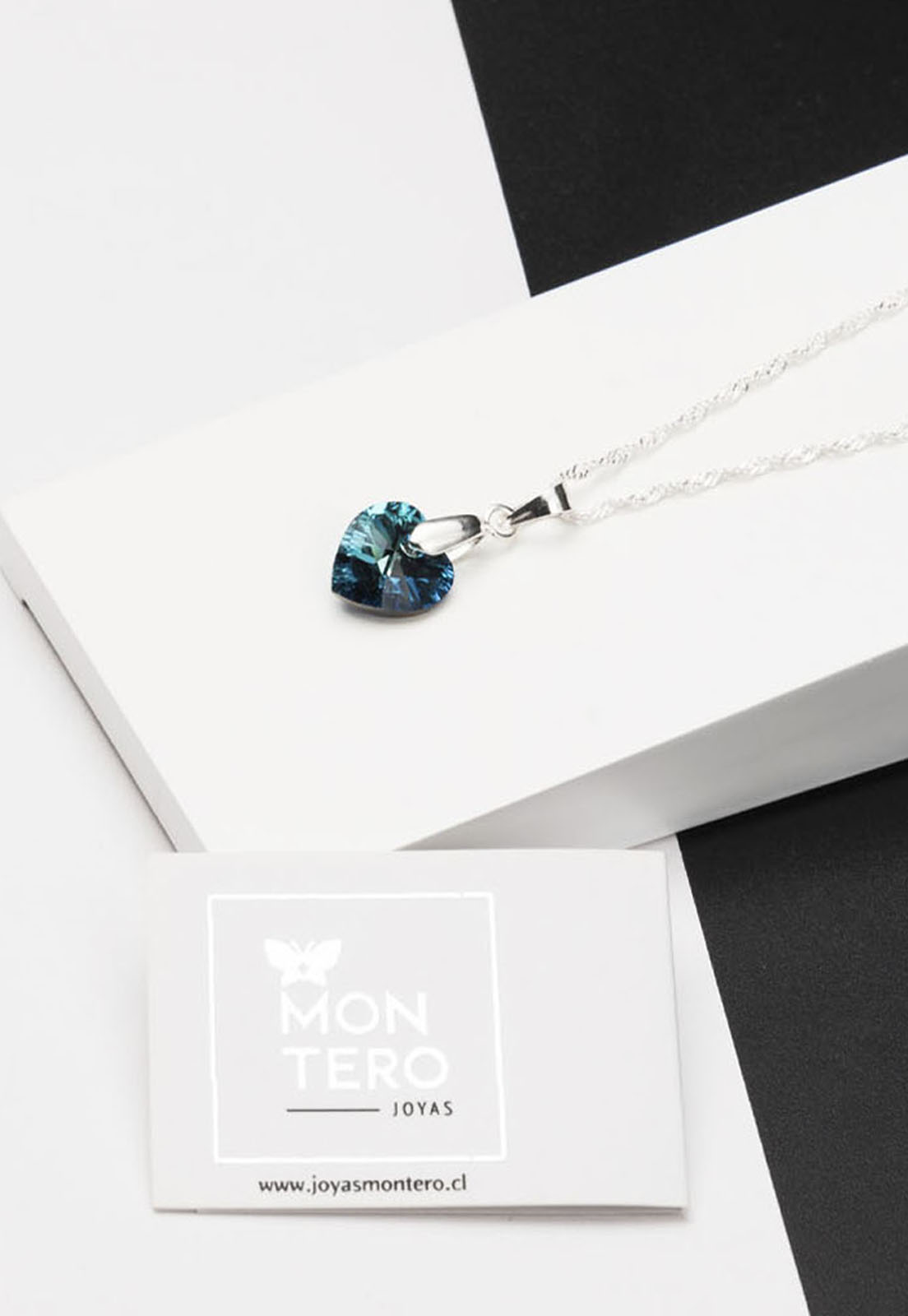 COLLAR ROMANCE PLATA ITALIANA 925 Y CRISTALES GENUINOS BERMUDA BLUE  JOYAS MONTERO - 2