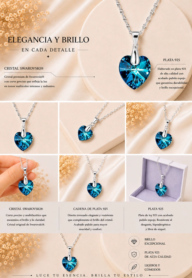 COLLAR ROMANCE PLATA 925 CRISTAL SWAROVSKI® BERMUDA BLUE - 8
