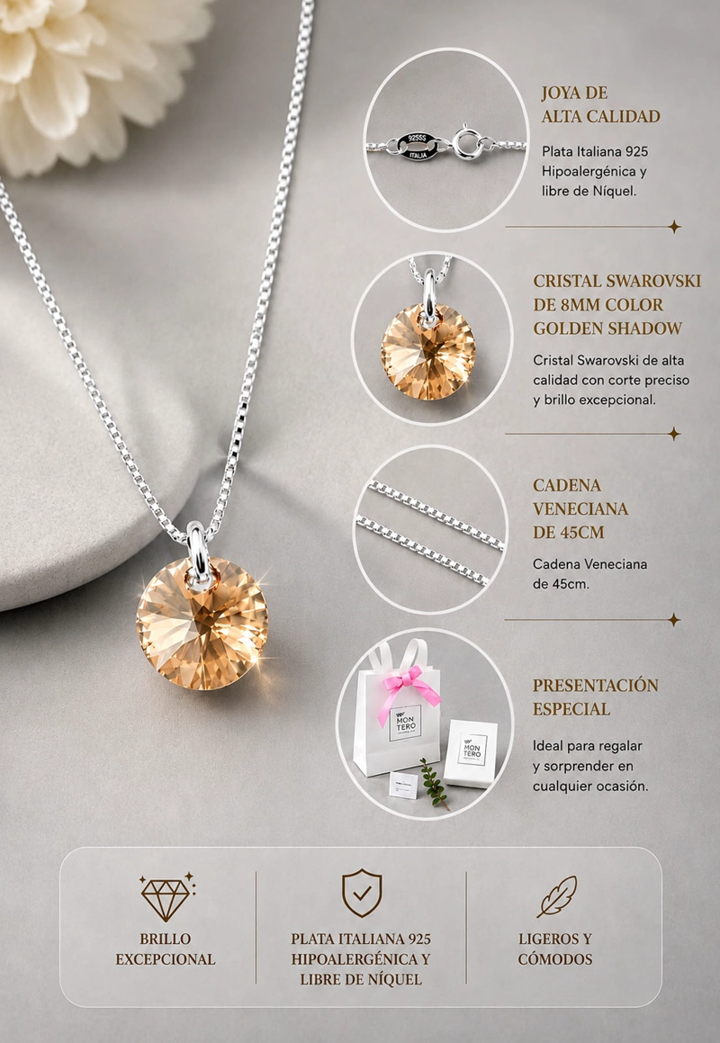 Collar Punto de Luz Plata 925 Cristal Swarovski® Golden Shadow - 8