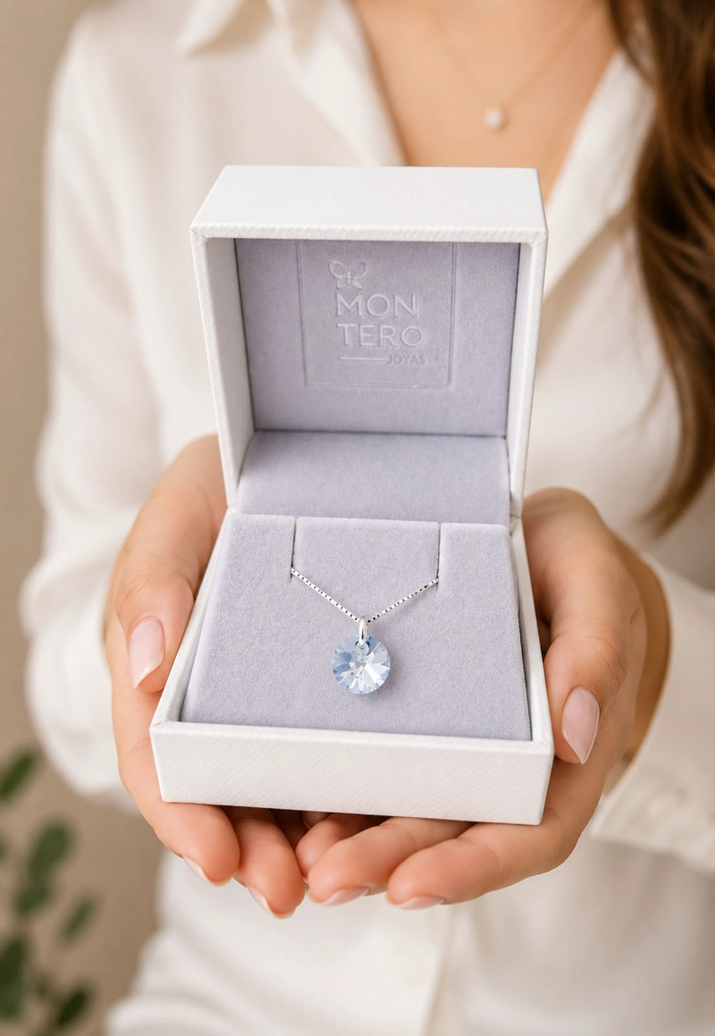 Collar Punto de Luz Plata 925 Cristal  Swarovski® Blue Shade - 5