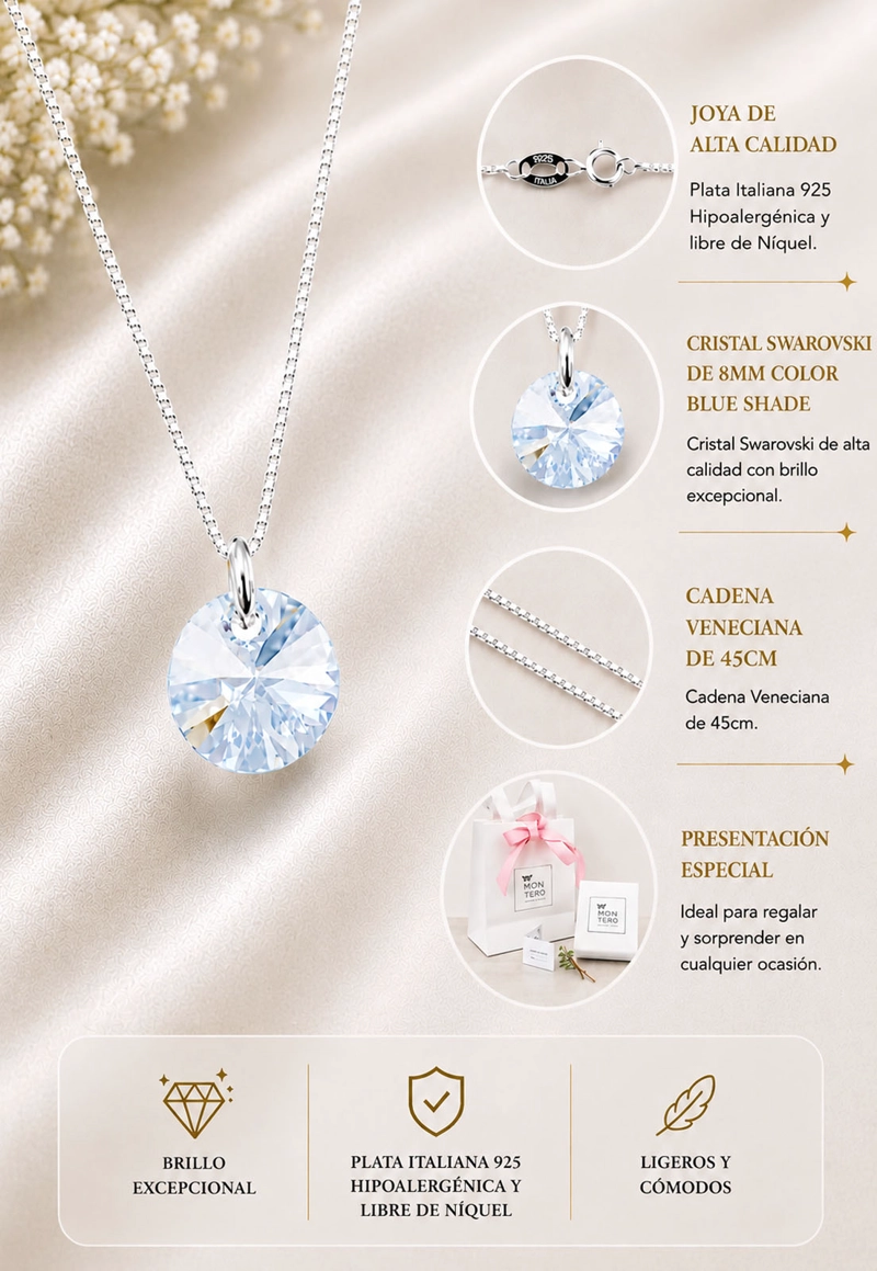 Collar Punto de Luz Plata 925 Cristal  Swarovski® Blue Shade - 8