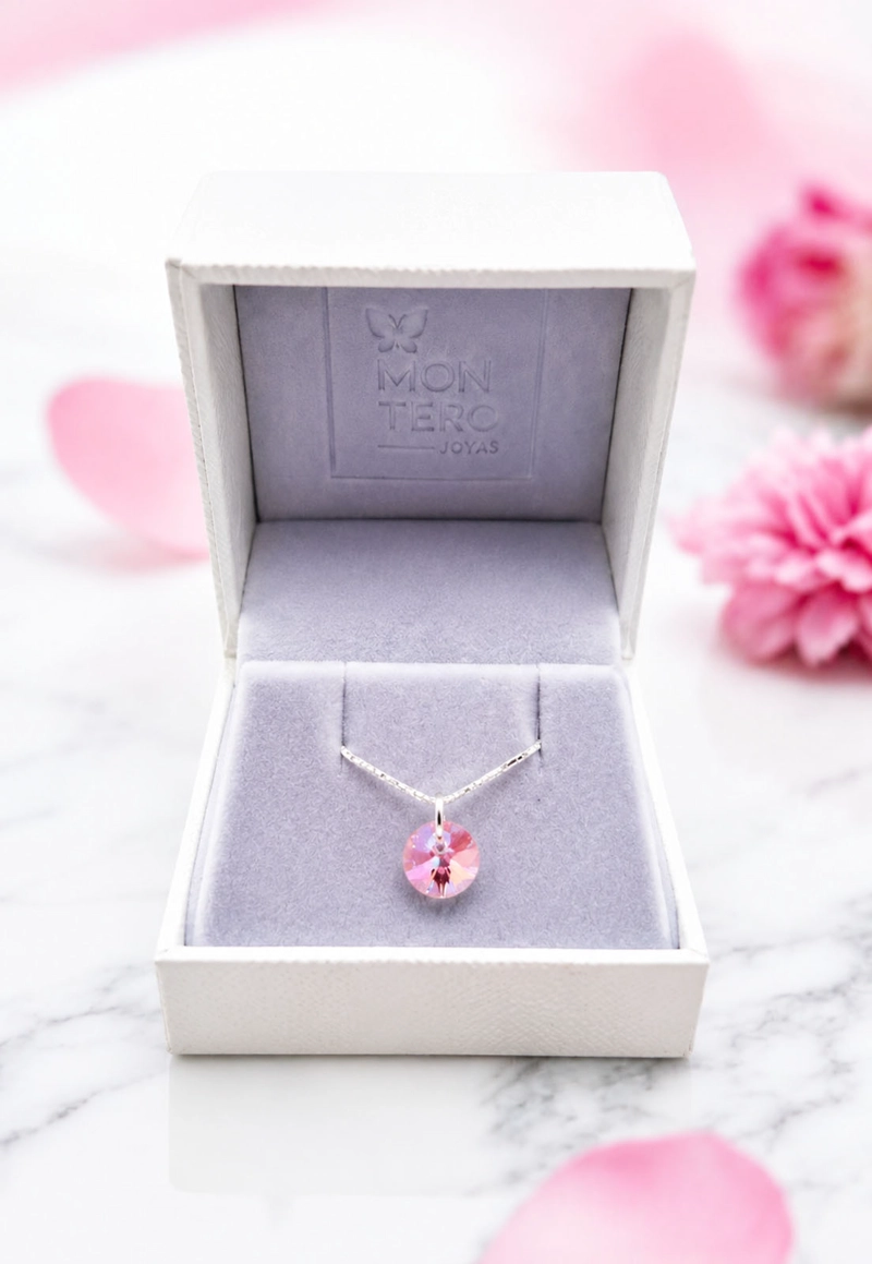 Collar Punto de Luz Plata 925 Cristal Swarovski® Light Rose - 6