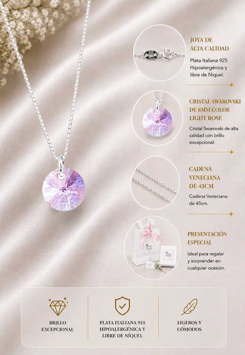 Collar Punto de Luz Plata 925 Cristal Swarovski® Light Rose - 7