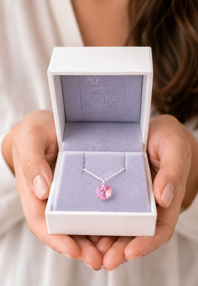 Collar Punto de Luz Plata 925 Cristal Swarovski® Light Rose - 9