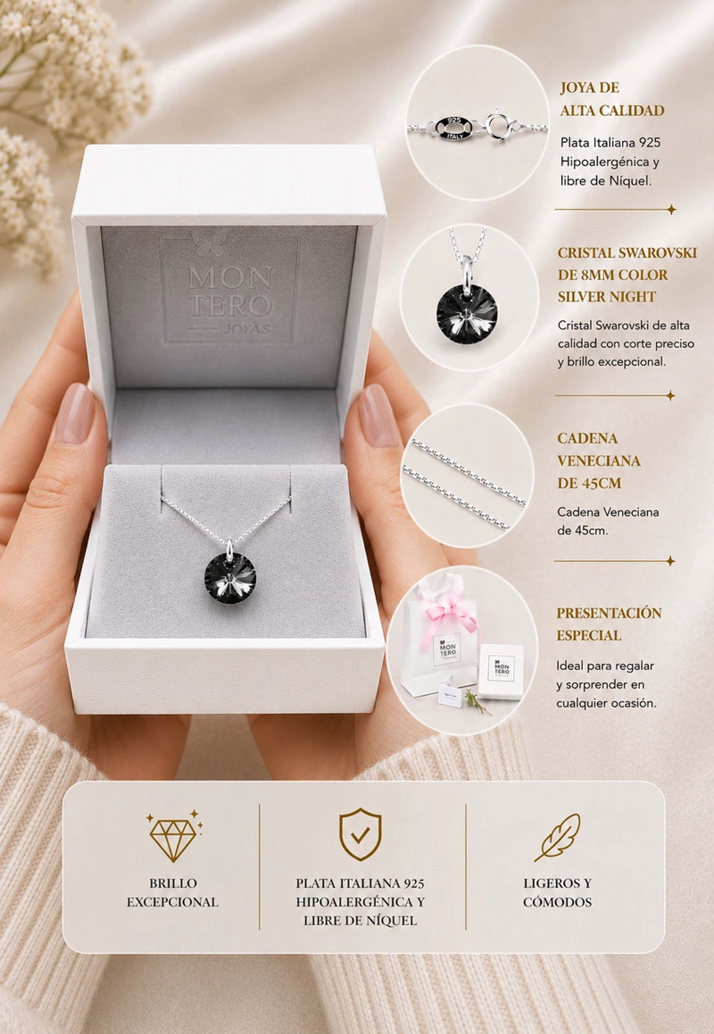 Collar Punto de Luz Plata 925 Cristal Swarovski® Silver Night - 8