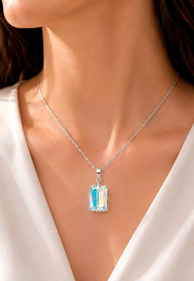 COLLAR GRAN ESTEFANIA PLATA 925 CRISTAL SWAROVSKI® AURORA BOREAL - 3