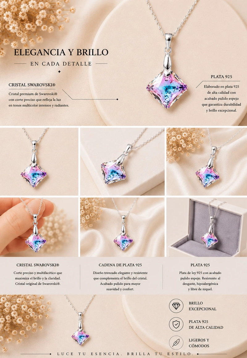 Collar Cristina Plata 925 Cristal SWAROVSKI® Vitral Light - 7