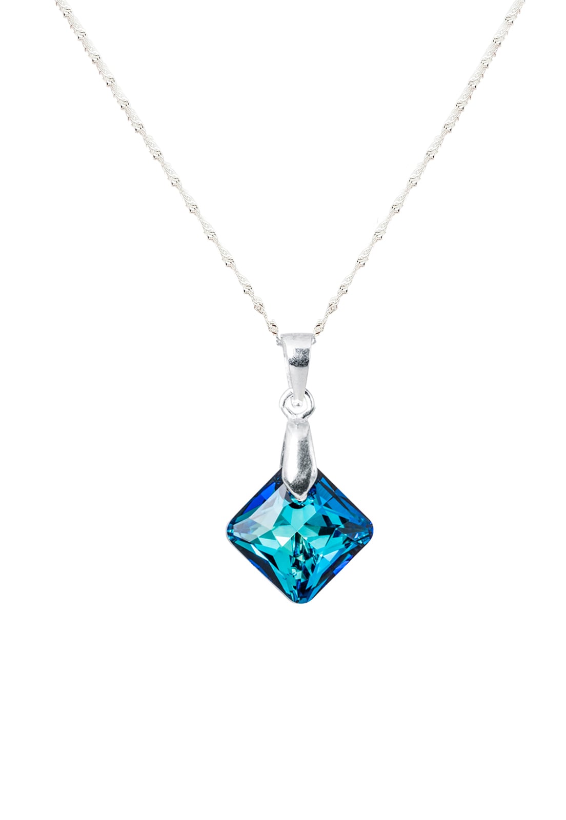Collar Plata Italiana 925 y Cristina Cristal Genuino Bermuda Blue Joyas Montero - 1