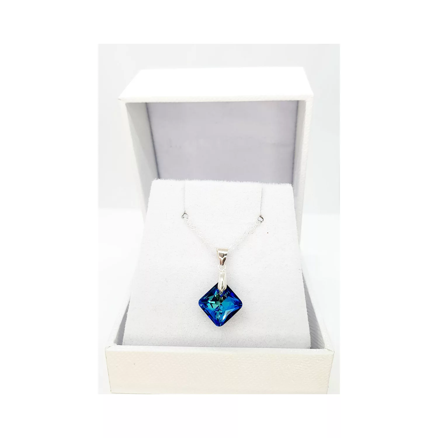 Collar Plata Italiana 925 y Cristina Cristal Genuino Bermuda Blue Joyas Montero - 2