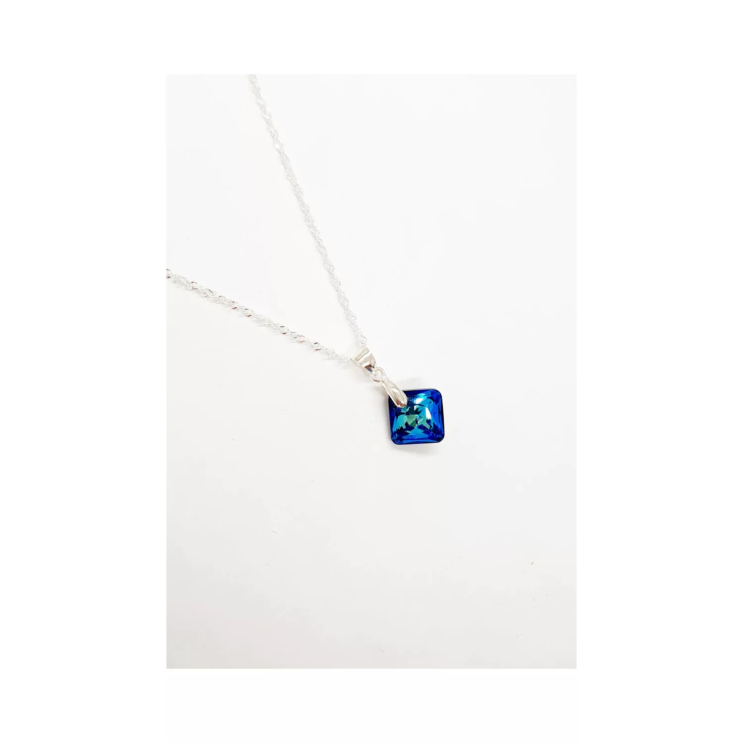 Collar Plata Italiana 925 y Cristina Cristal Genuino Bermuda Blue Joyas Montero - 3