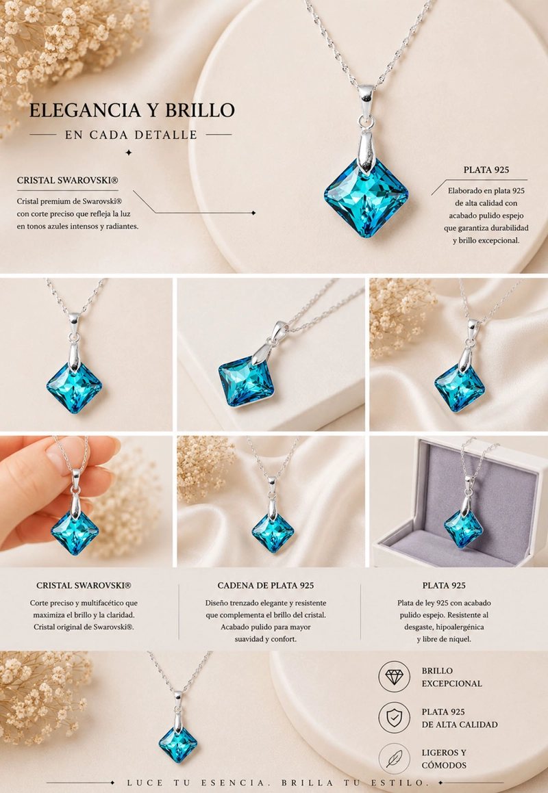 Collar Cristina Plata Italiana Cristal SWAROVSKI® Bermuda Blue - 8