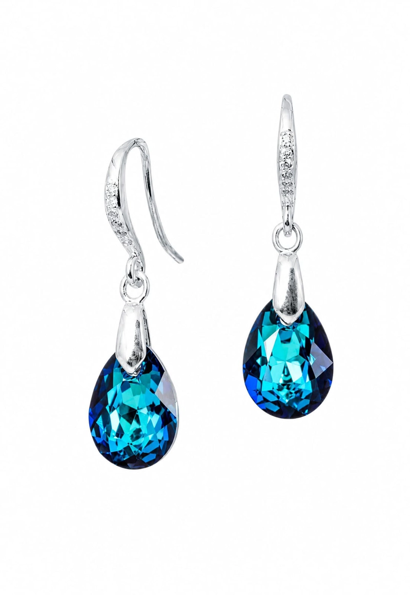 AROS GOTA DE LUZ  PLATA 925 CRISTAL SWAROVSKI BERMUDA BLUE