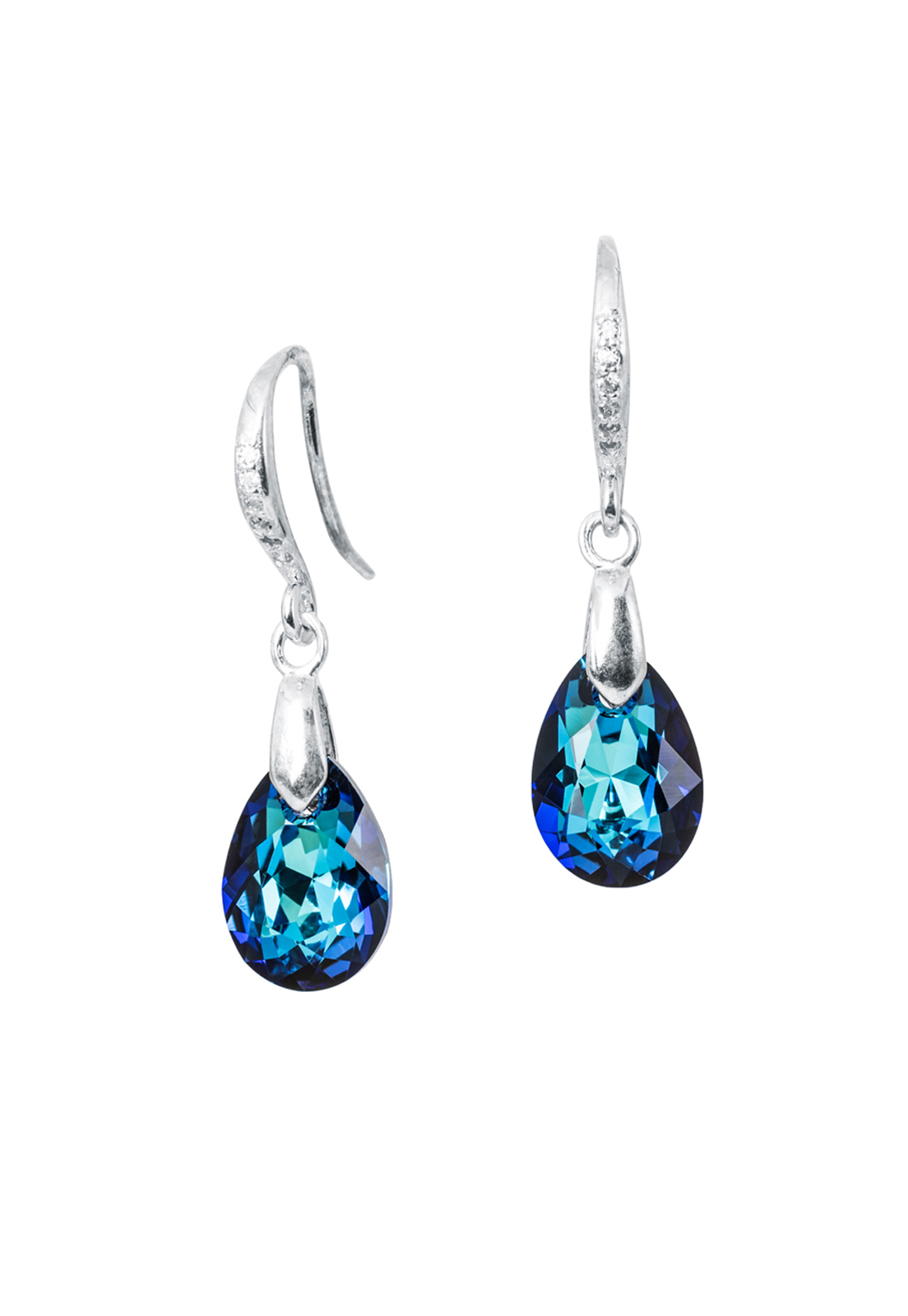 AROS GOTA DE LUZ PLATA ITALIANA 925 Y CRISTALES GENUINOS BERMUDA BLUE JOYAS MONTERO - 1