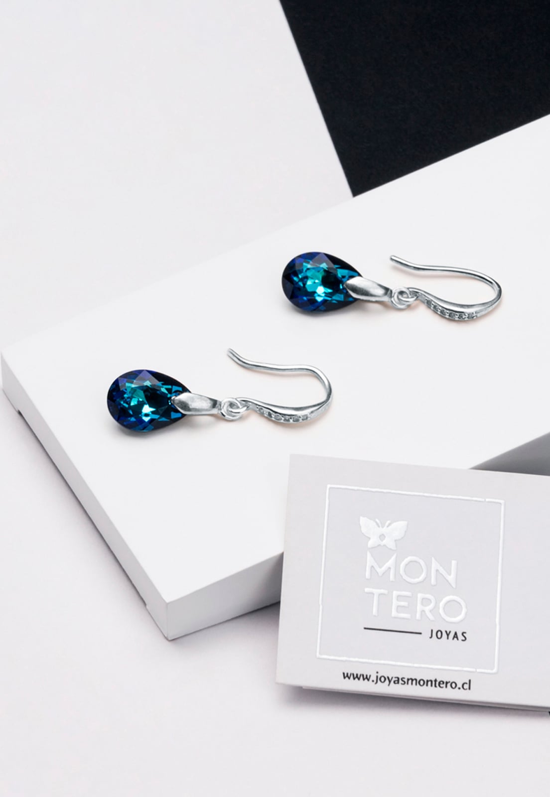 AROS GOTA DE LUZ PLATA ITALIANA 925 Y CRISTALES GENUINOS BERMUDA BLUE JOYAS MONTERO - 2