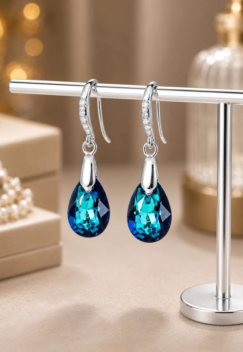 AROS GOTA DE LUZ  PLATA 925 CRISTAL SWAROVSKI® BERMUDA BLUE - 6