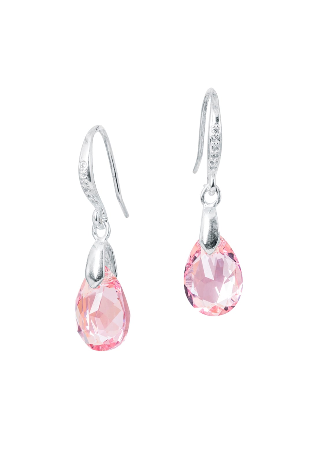 AROS GOTA DE LUZ PLATA ITALIANA 925 Y CRISTALES GENUINOS ROSE SHIMMER JOYAS MONTERO - 1