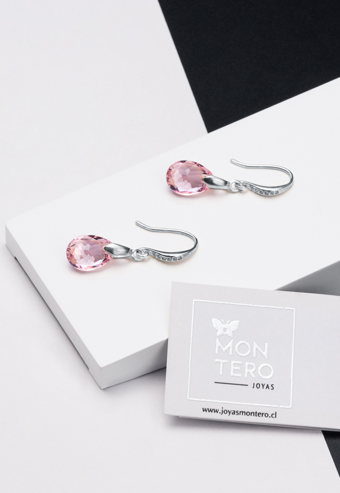 AROS GOTA DE LUZ PLATA ITALIANA 925 Y CRISTALES GENUINOS ROSE SHIMMER JOYAS MONTERO - 2