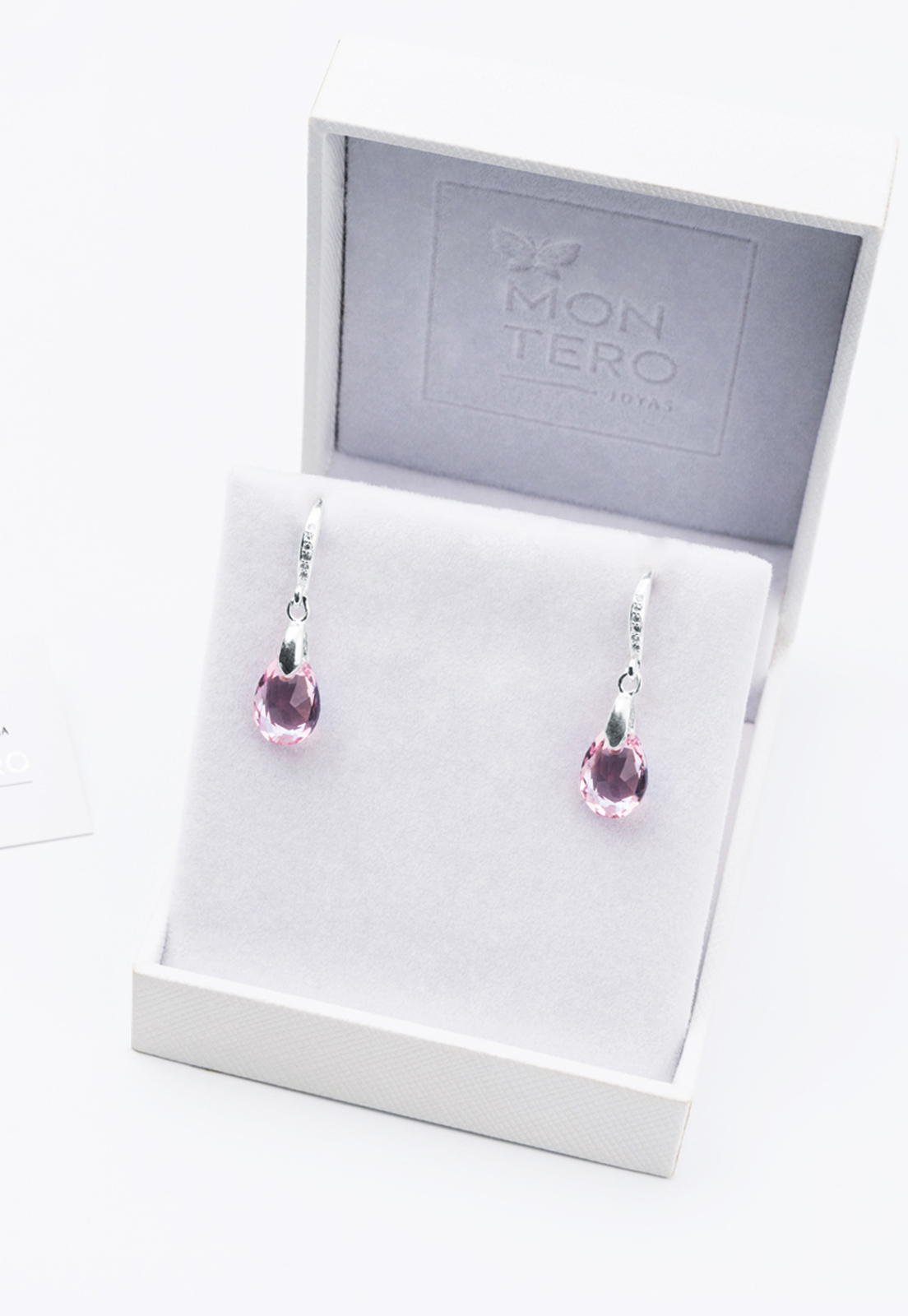 AROS GOTA DE LUZ PLATA ITALIANA 925 Y CRISTALES GENUINOS ROSE SHIMMER JOYAS MONTERO - 3