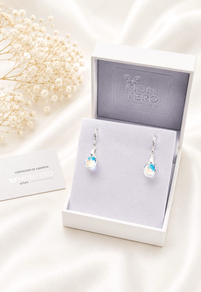 AROS GOTA DE LUZ PLATA 925 CRISTAL SWAROVSKI® AURORA BOREAL - 3