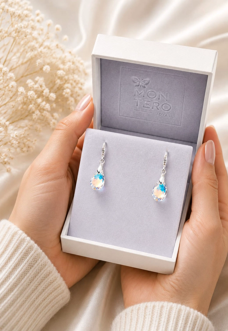 AROS GOTA DE LUZ PLATA 925 CRISTAL SWAROVSKI® AURORA BOREAL - 7