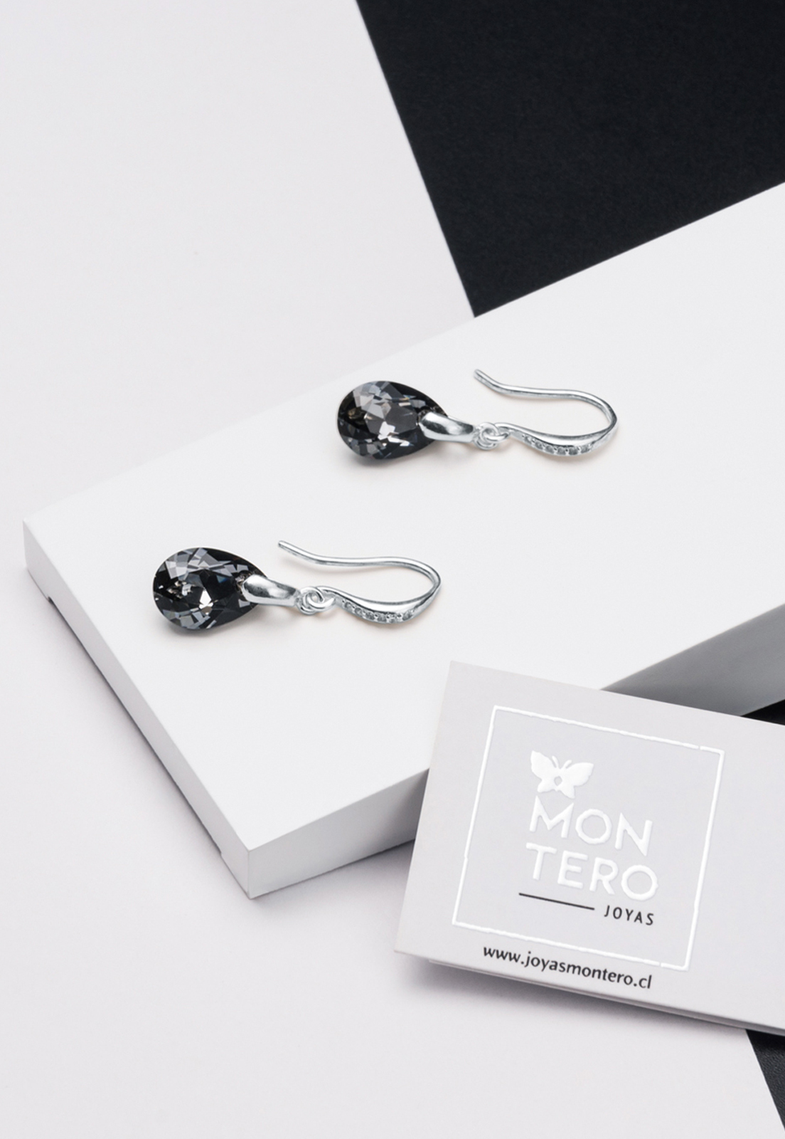 AROS GOTA DE LUZ PLATA ITALIANA 925 Y CRISTALES GENUINOS SILVER NIGHT JOYAS MONTERO - 2